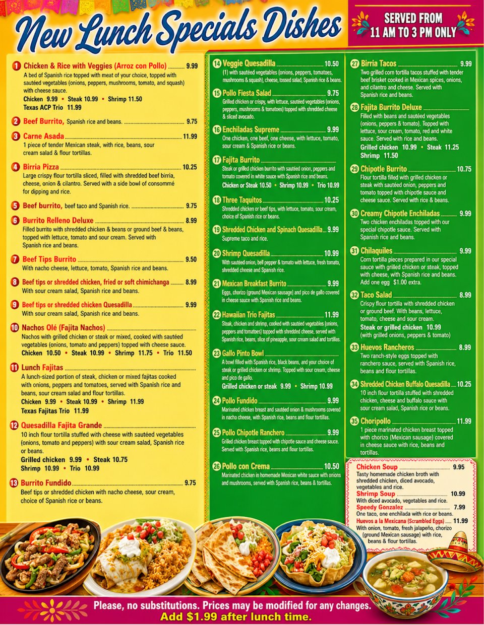 Restaurant menu listing combinations and sides