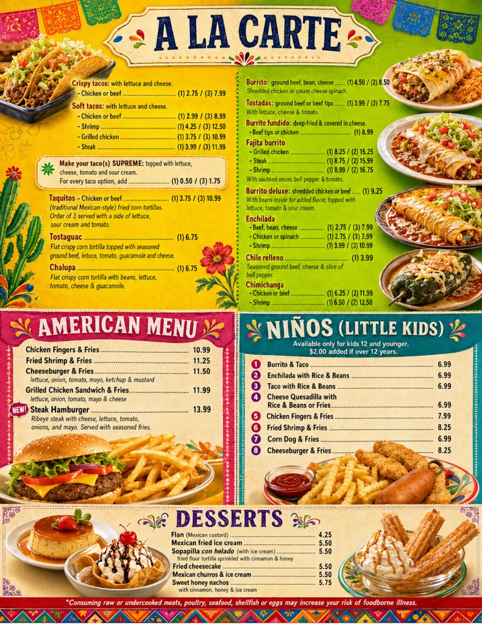 Close-up of Mexican dishes on menu